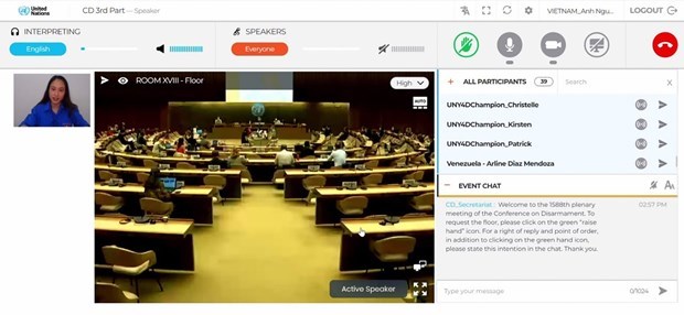 Vietnamese youth speaks at Conference on Disarmament session